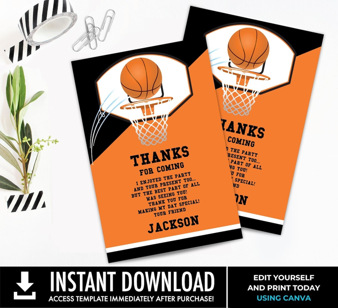 Basketball Thank You Note - Basketball Party, Basketball Birthday inside Basketball Thank You Cards Printable