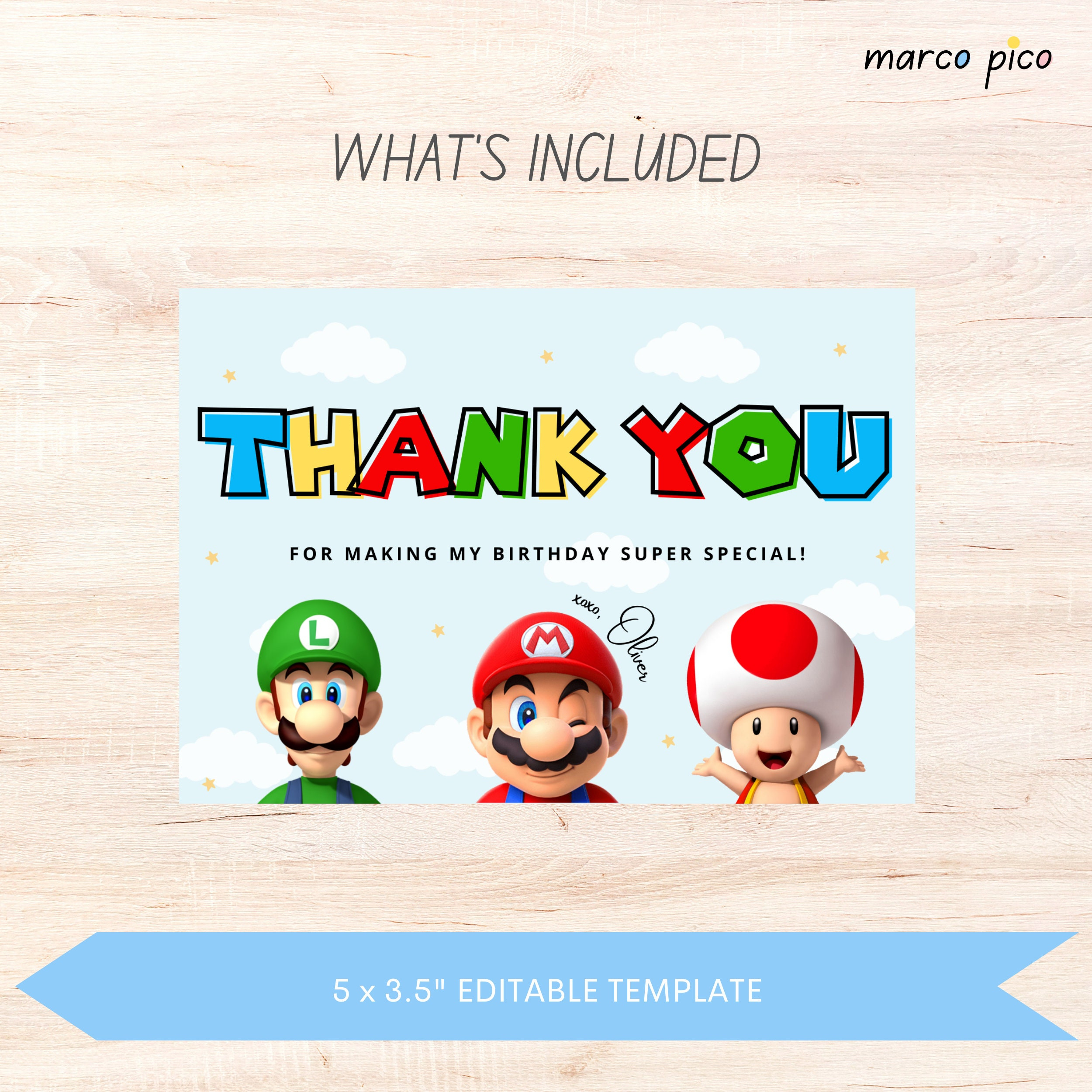 Birthday Thank You Card Template, Editable Boy Birthday Thank You within Mario Thank You Cards Printable