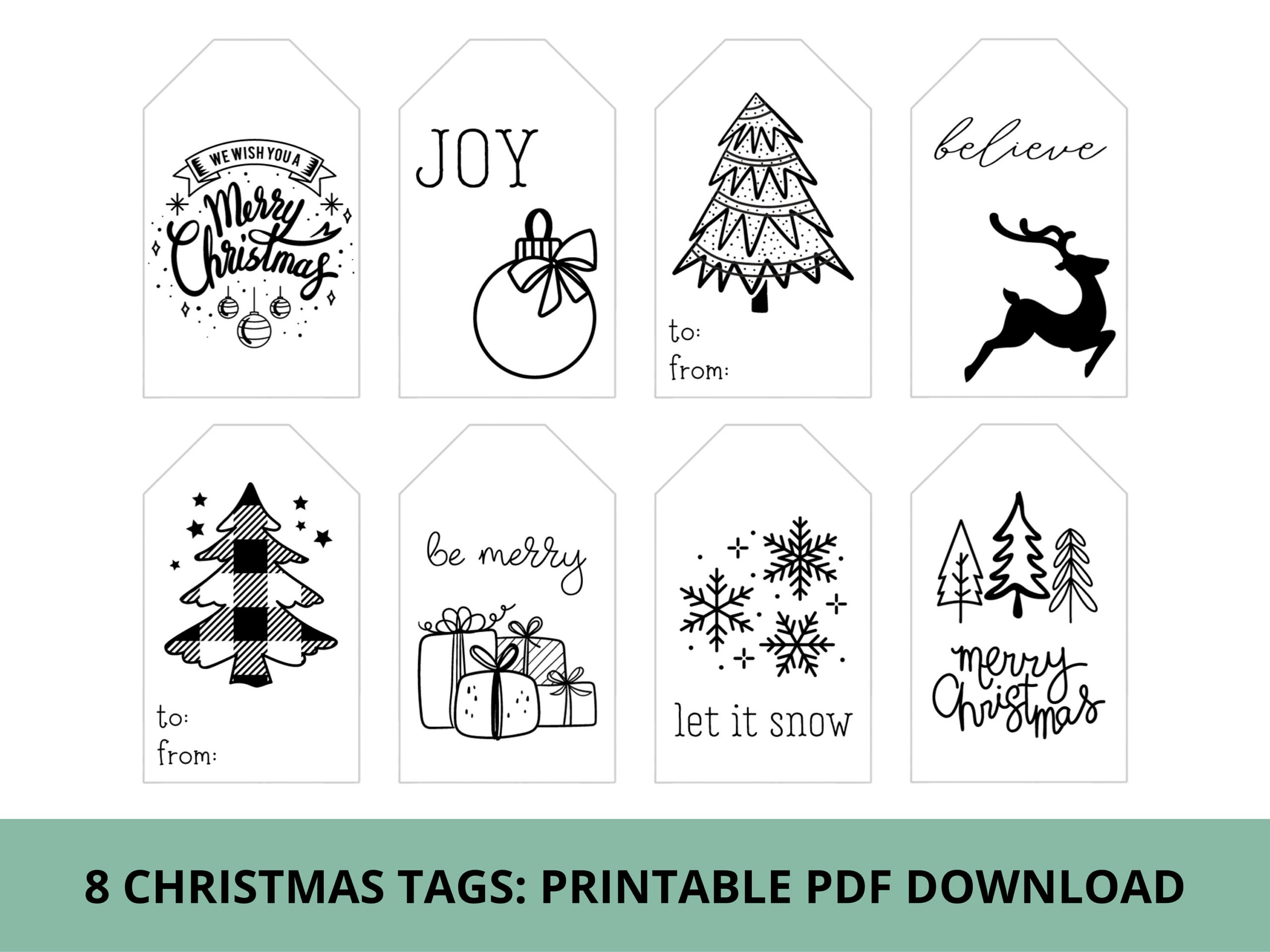 Black And White Christmas Gift Tags &amp;amp; Treat Tags | Printable Pdf pertaining to Christmas Gift Tags Printable Black And White