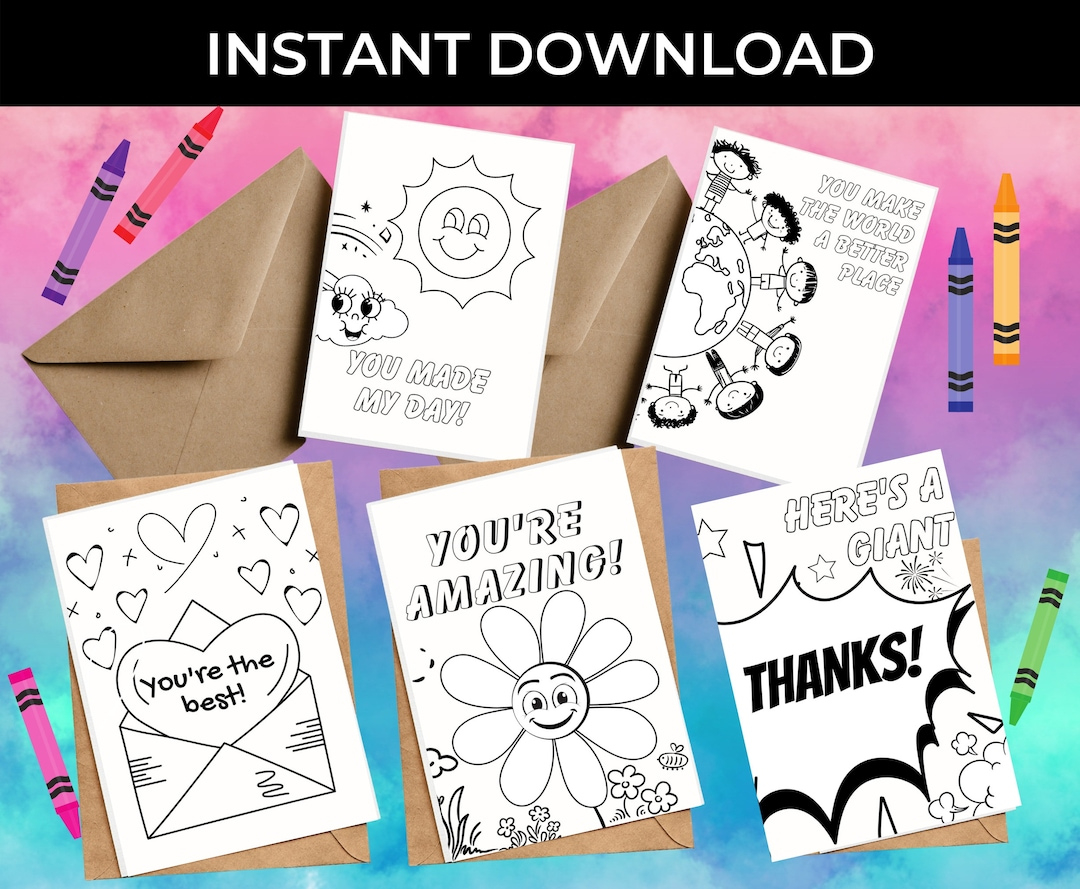 Buy 10-Pack Color-Me Thank You Cards For Kids Full Spread, Instant  Download, Printable Folded Thank You Card, Thank You Printable Card Online  In India pertaining to Printable Greeting Cards Kids Thank You