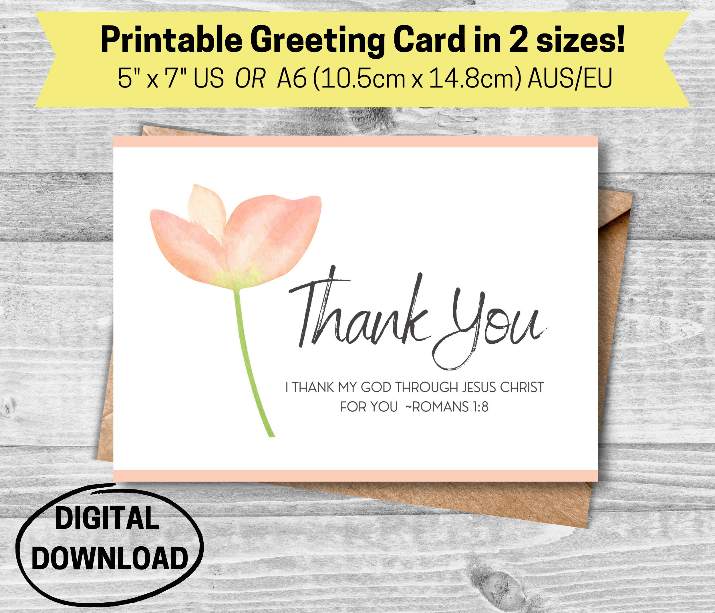 Christian Thank You Card, Religious Thank You Card, Thank You within Religious Thank You Cards Printable
