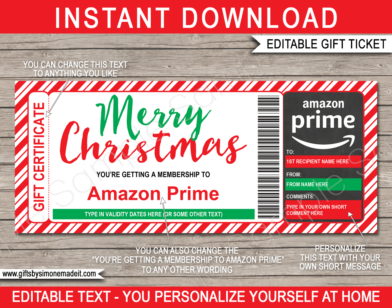 Christmas Amazon Prime Gift Certificate in Amazon Gift Card Merry Christmas Printable