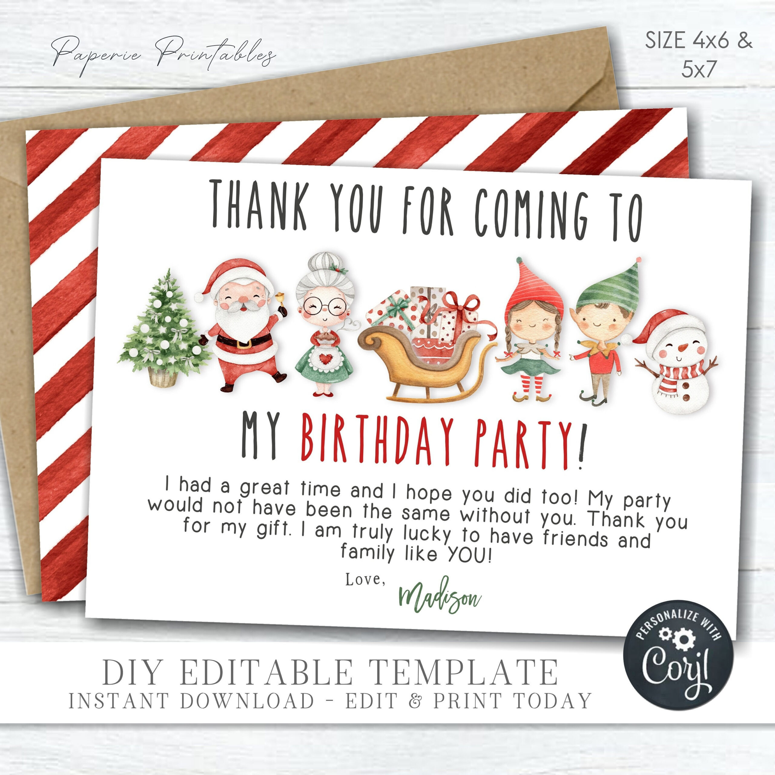 Christmas Birthday Thank You Card: Editable Diy Template (4X6 within Christmas Thank You Cards Printable