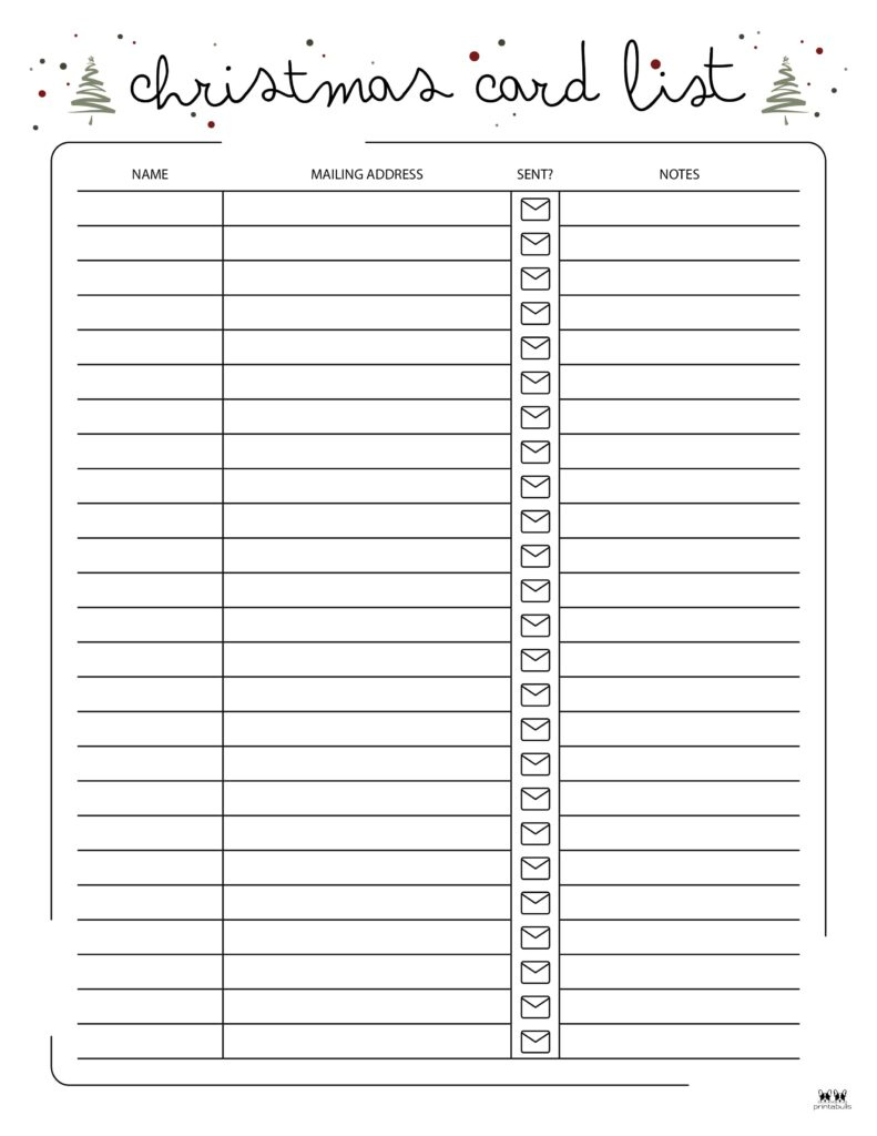 Christmas Card List Templates - 12 Free Pages | Printabulls with regard to Printable Christmas Card Address List