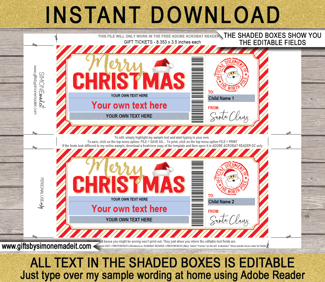 Christmas Gift Card From Santa Template - Red &amp;amp; Gold regarding Christmas Gift Card Printable At Home