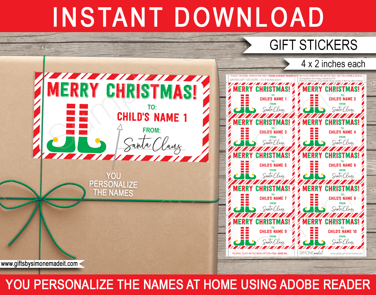 Christmas Gift Labels Template (Elf) - Red &amp;amp; Green with regard to Free Printable Editable Christmas Gift Tags