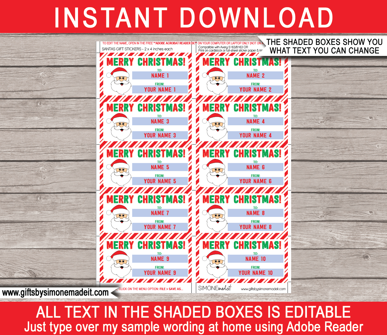 Christmas Gift Labels Template (Santa Claus) - From Your Name - Red &amp;amp; Green with regard to Free Printable Christmas Name Tags Kids