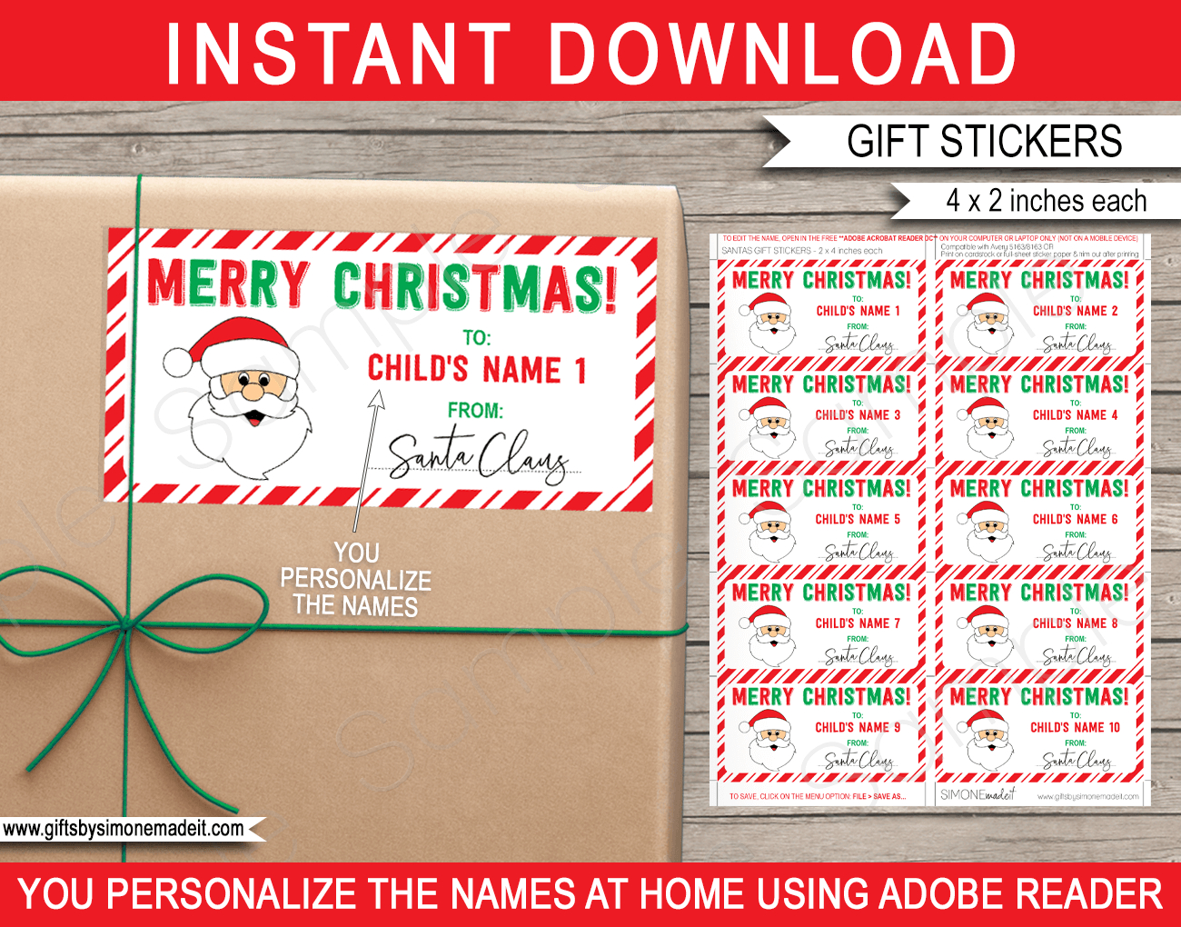 Christmas Gift Labels Template (Santa Claus) - Red &amp;amp; Green for Printable Christmas Sticker Gift Tags