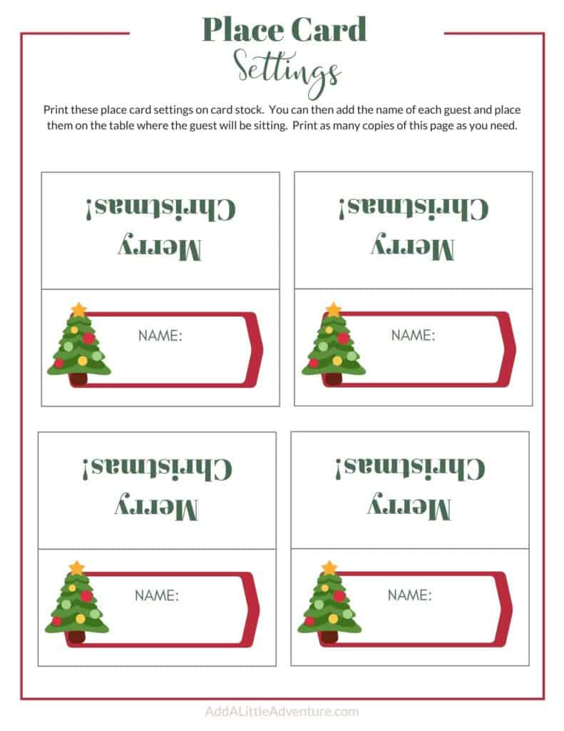 Christmas Place Cards Printables - Diy Templates throughout Christmas Table Name Tags Printable Free