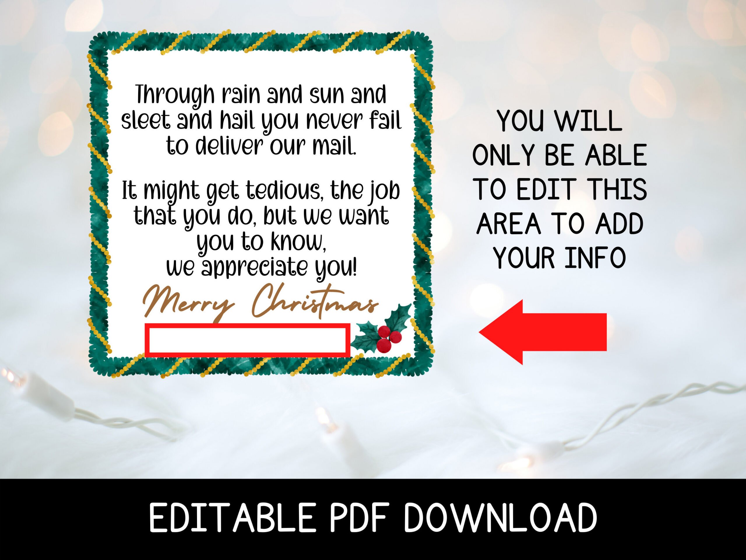 Christmas Postcard Free Thank You Postcard S, Editable And with Free Printable Christmas Card For Mail Carrier