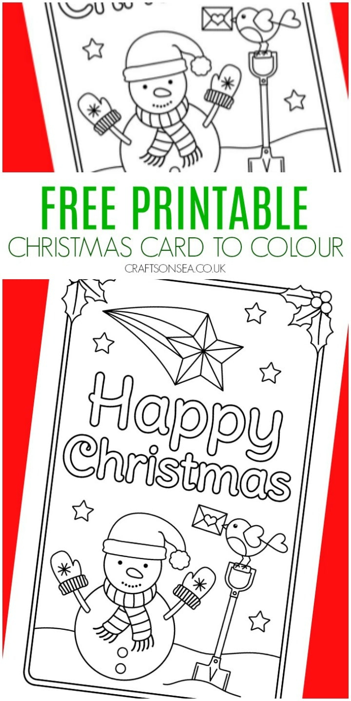 Color In Christmas Card: Free Snowman Design - Crafts On Sea pertaining to Free Printable Christmas Card Kids
