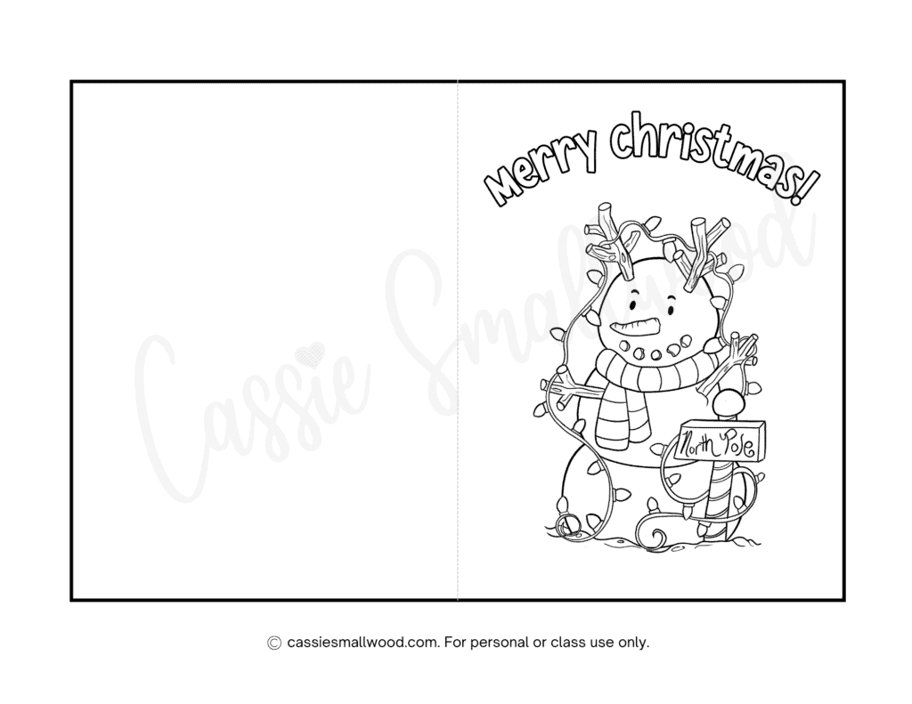Cute Christmas Cards To Color - Cassie Smallwood in Printable Christmas Card to Colour