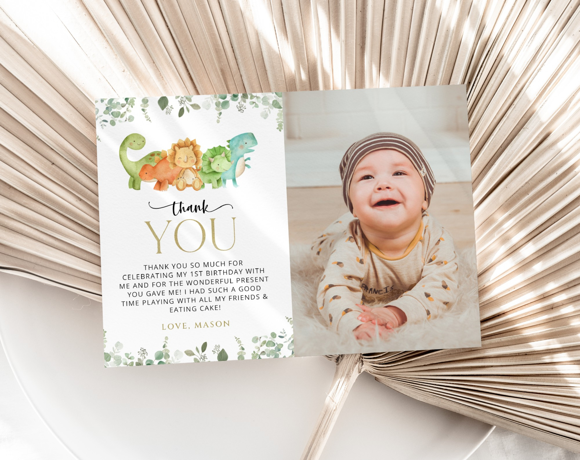 Cute Dinosaurs Thank You Card, First Birthday, Boy Birthday, Printable  File, Edit Yourself, Sh25 with First Birthday Thank You Cards Printable