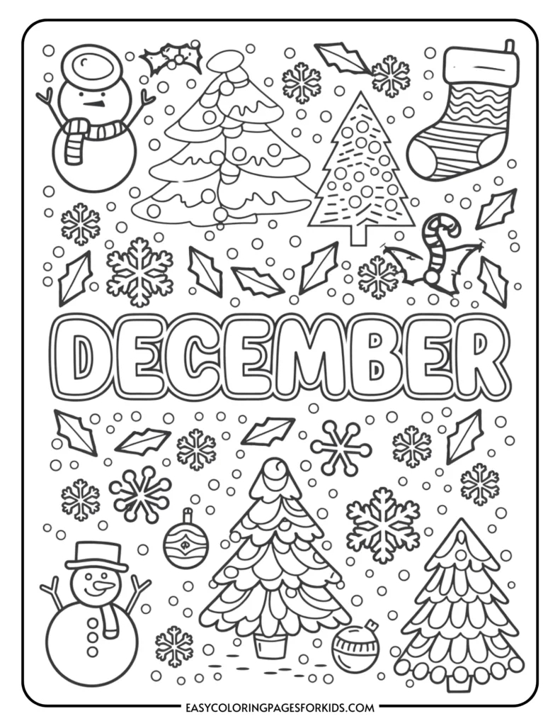 December Coloring Pages For Kids (7 Free Printable Pages) - Easy for Christmas Colouring Printable