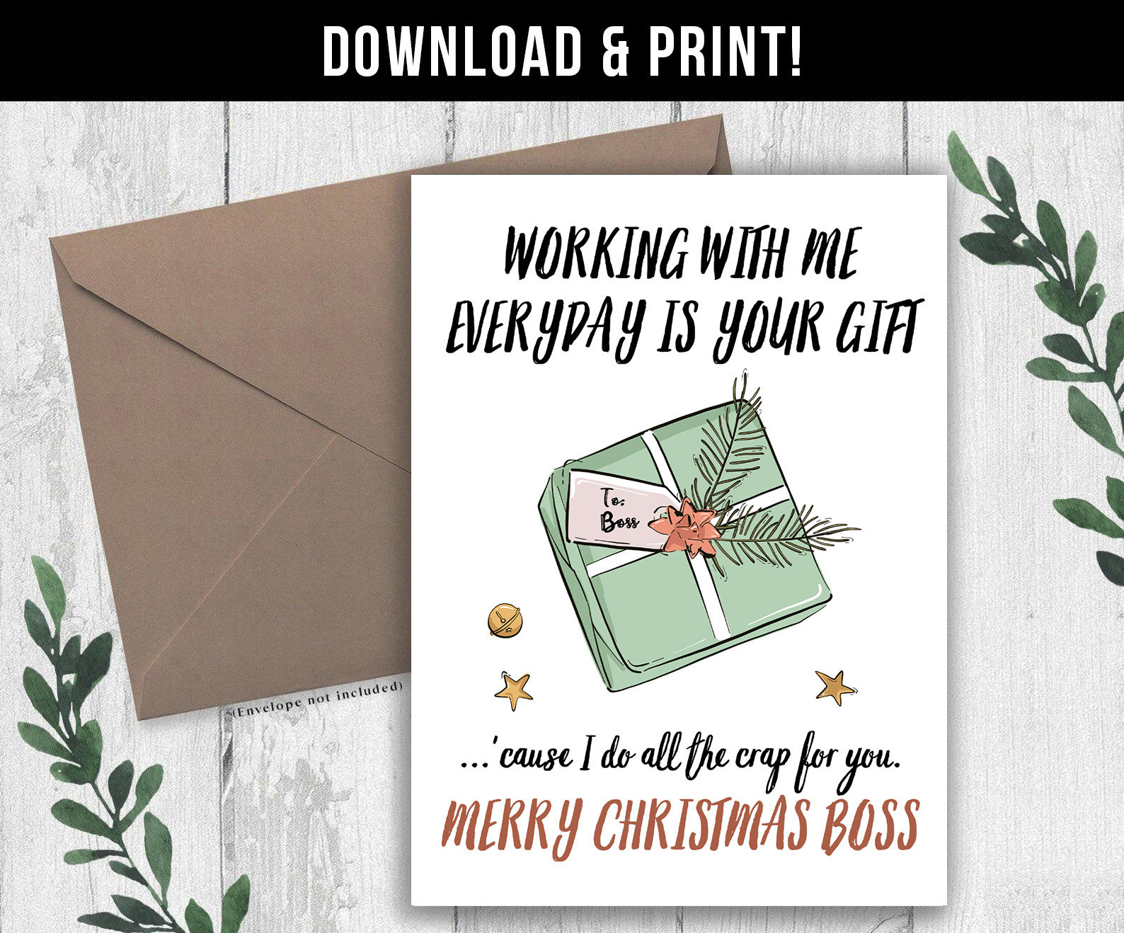 Digital Download Christmas Card For Boss, Boss Christmas Card with regard to Printable Christmas Card For Boss