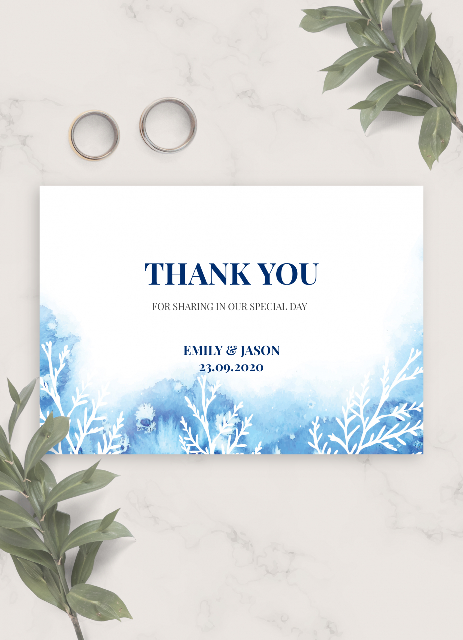 Download Printable Frosty Winter Wedding Thank You Card Pdf inside Winter Thank You Cards Printable
