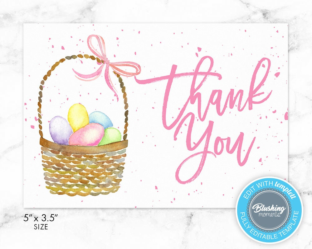 Easter Thank You Card, Printable Thank You Card, Easter Basket within Easter Thank You Cards Printable