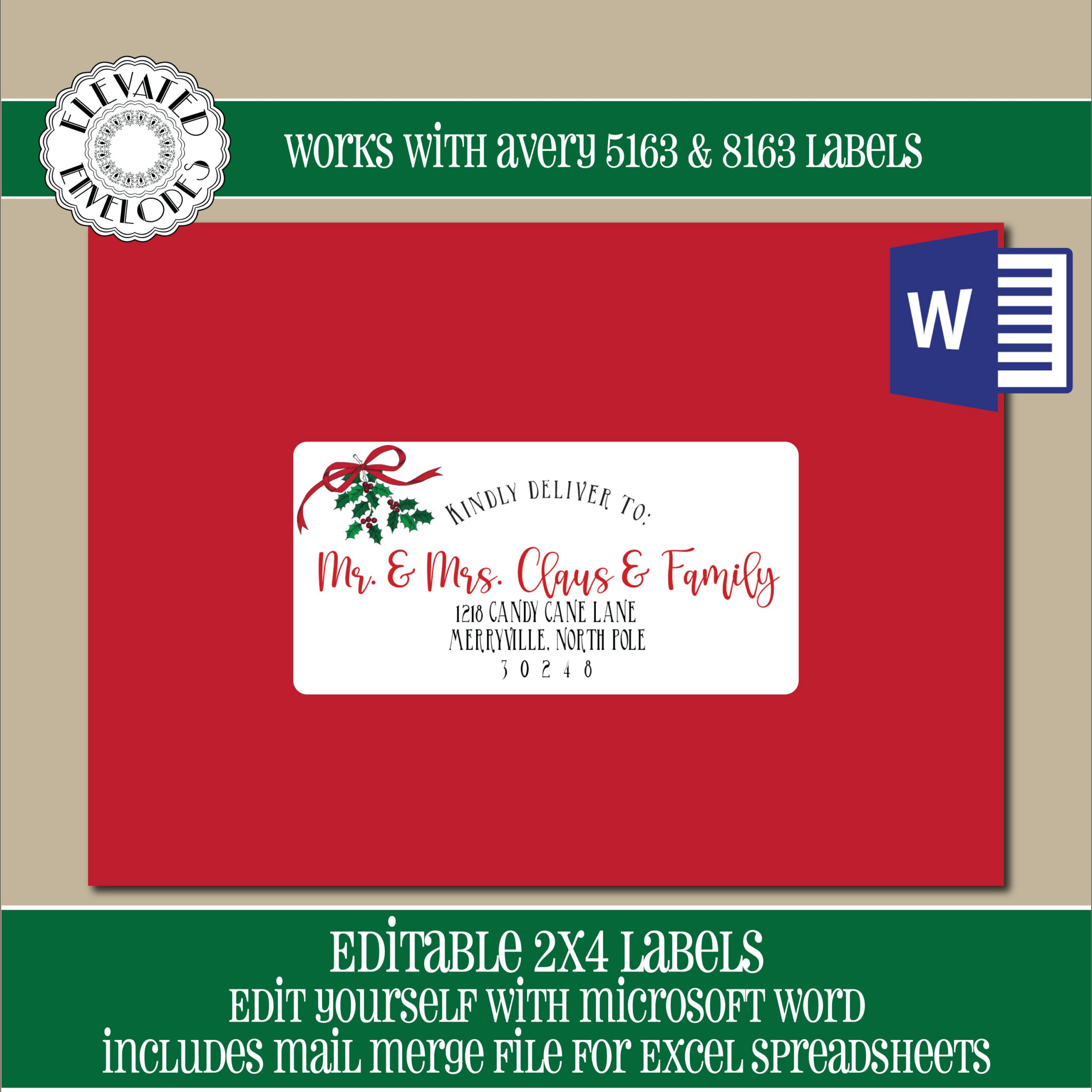 Editable Christmas Address Label Template,2X4 Address Label pertaining to Printable Christmas Card Address Labels