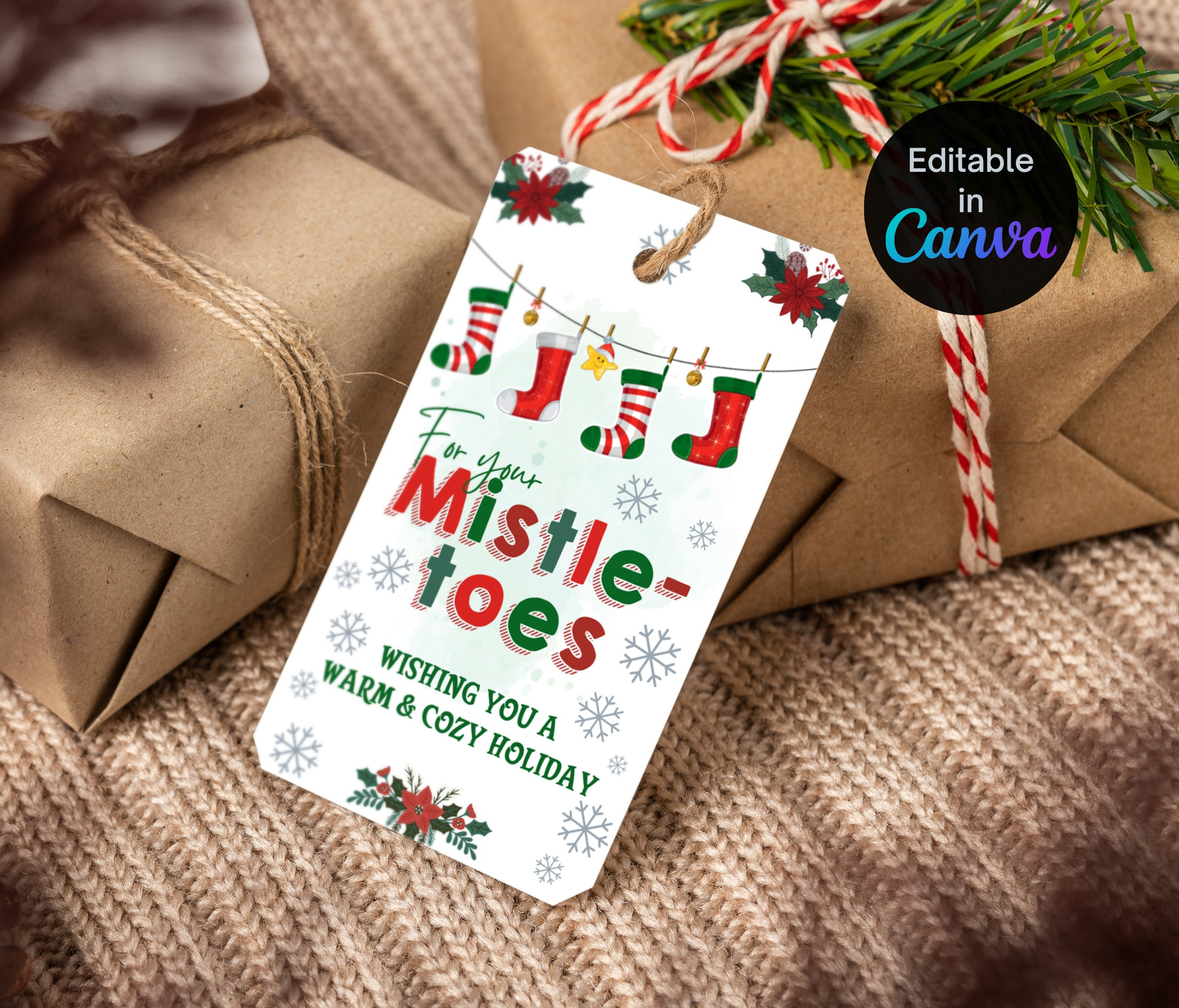 Editable/Printable For Your Mistletoes Christmas Gift Tag in Cozy Socks Christmas Gift Tags Printable Free