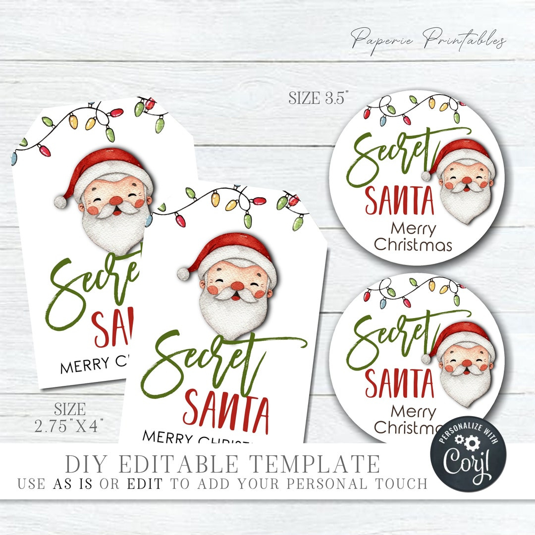 Editable Secret Santa Gift Tags: Printable Christmas Labels (Corjl) -  Etsy.de pertaining to Diy Christmas Tags Printable