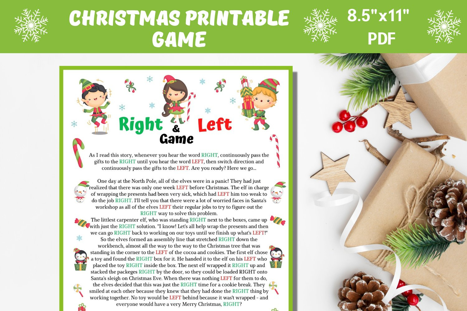 Elf Right And Left Story, Printable Winter Or Christmas Game within Left Right Elf Christmas Game Printable Free