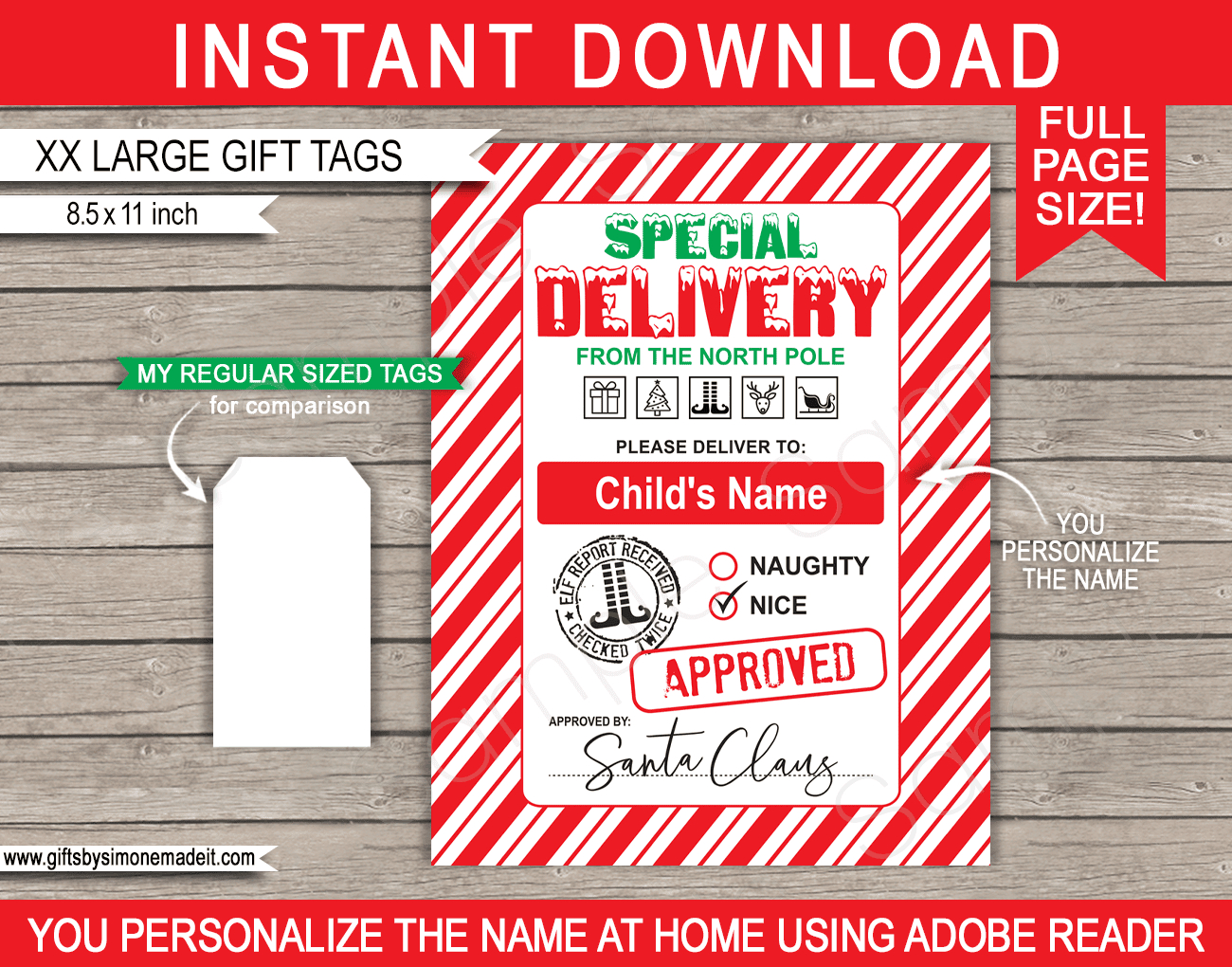 Extra Large Santa Christmas Gift Tags - Red &amp;amp; Green in Large Printable Christmas Name Tags
