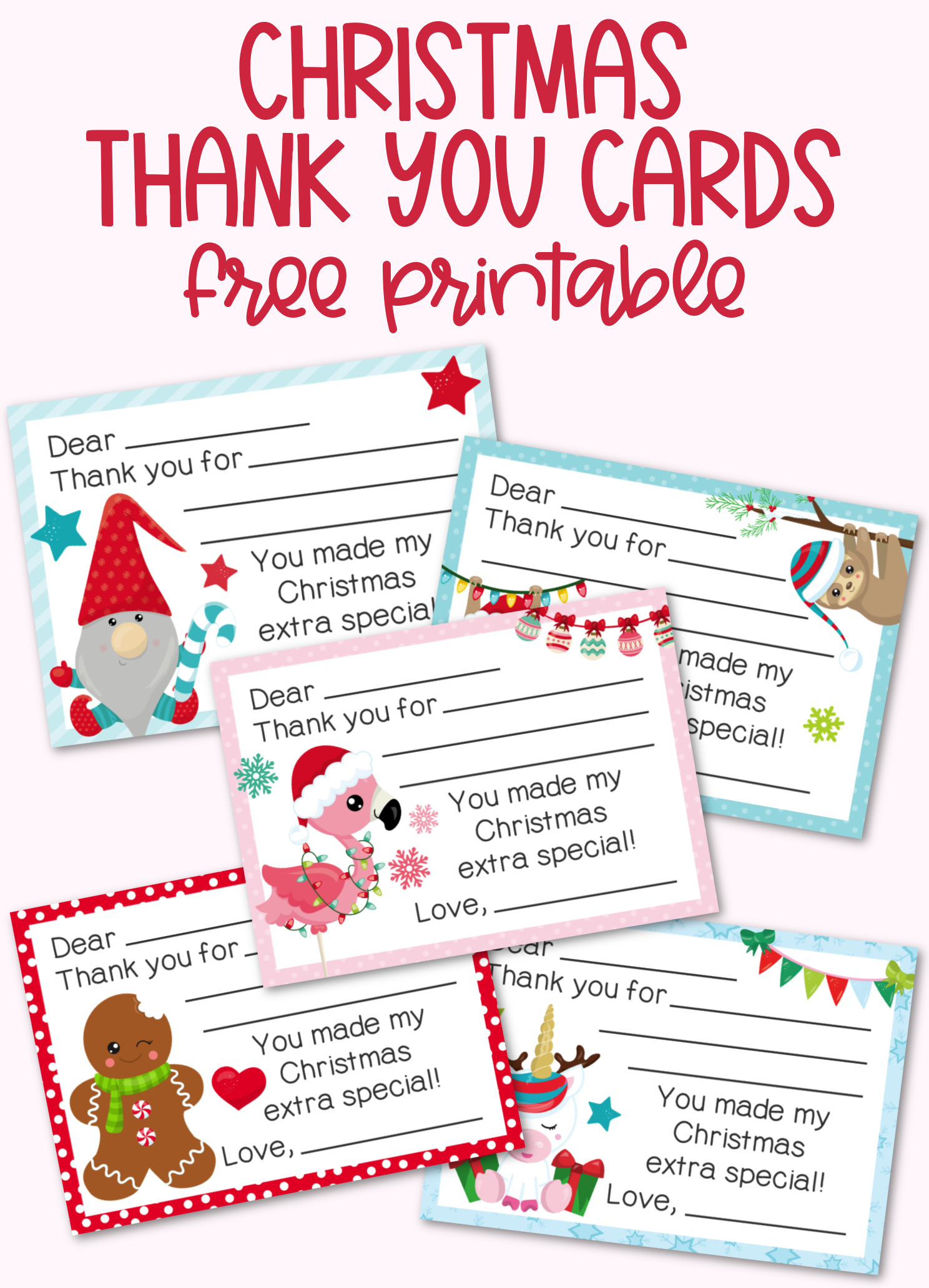 Fill-In-The-Blank Christmas Thank You Cards Free Printable within Free Printable Christmas Thank You Note Cards