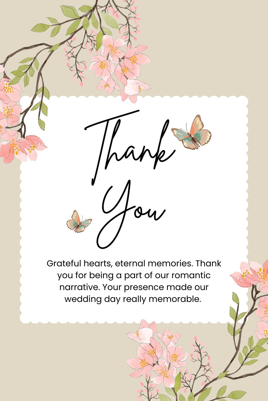 Free Custom Printable Wedding Thank You Card Templates | Canva in Blank Wedding Thank You Cards Printable