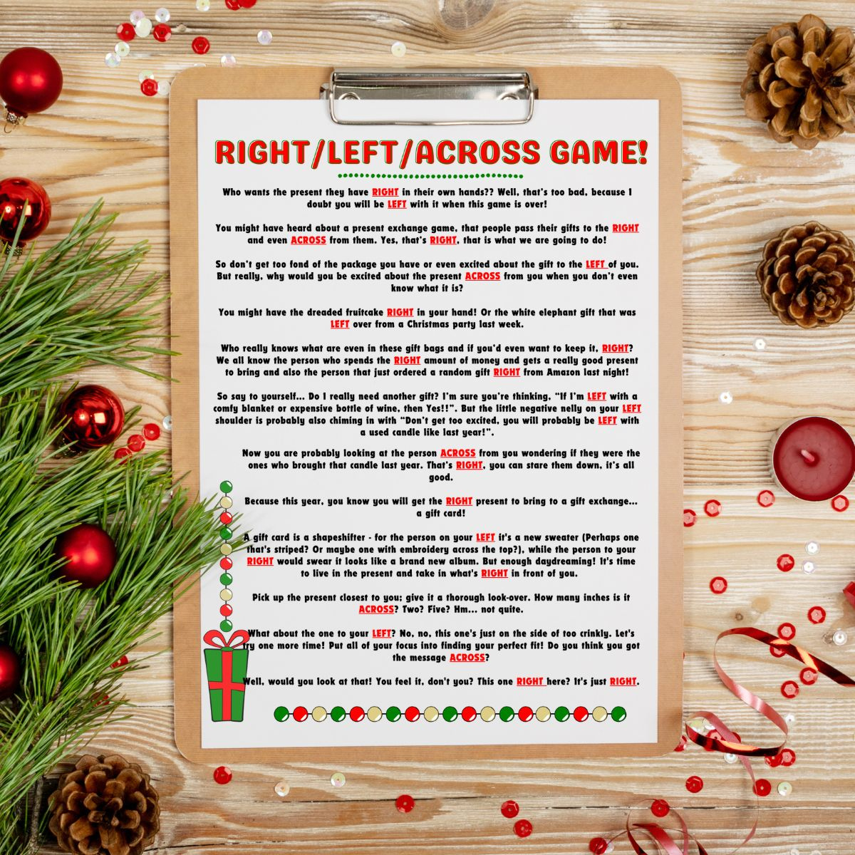 Free Left Right Across Christmas Game Printable (2 Options throughout Left Right Christmas Game Free Printable