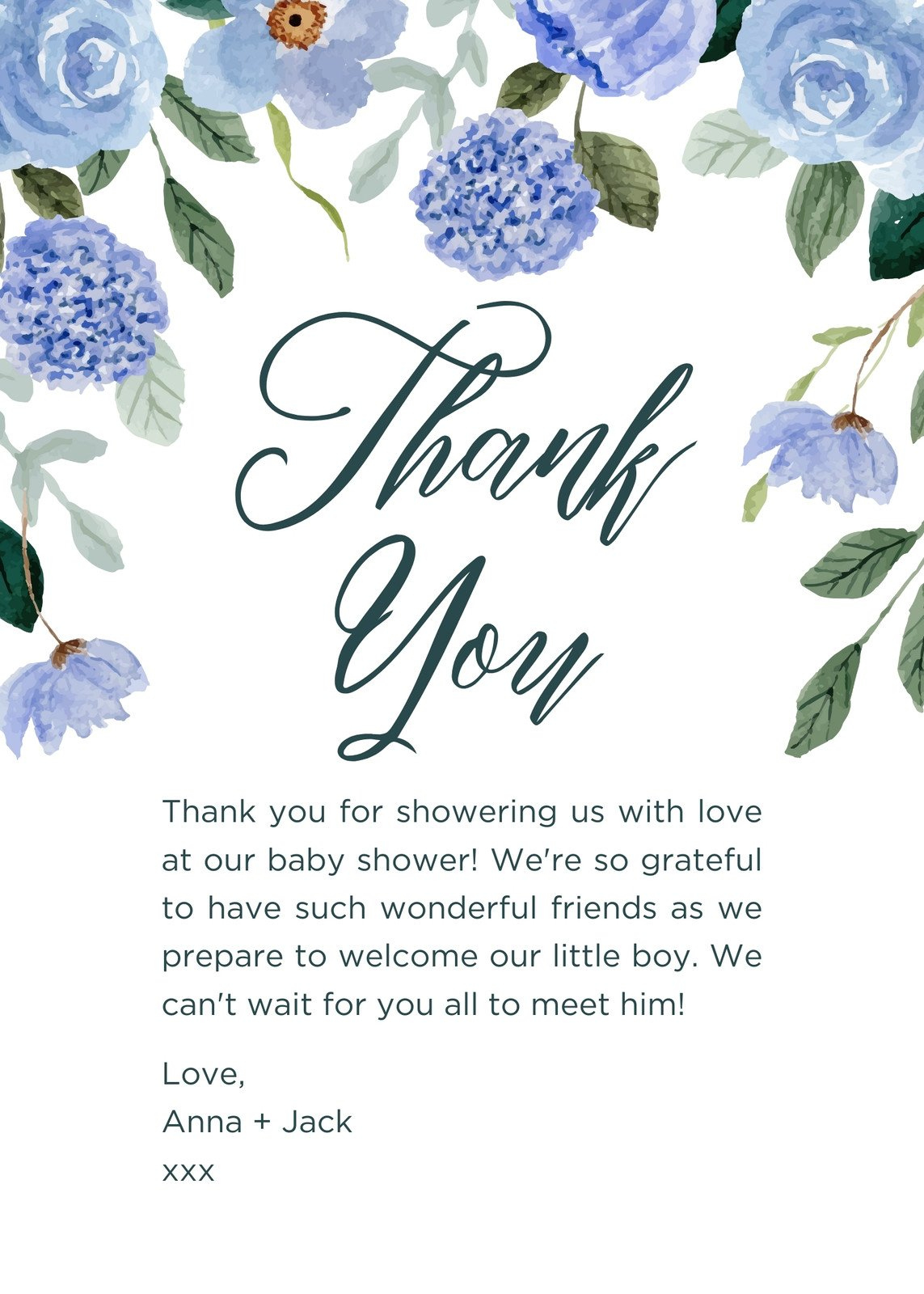 Free Printable Baby Shower Thank You Card Templates | Canva throughout Baby Boy Shower Thank You Cards Printable