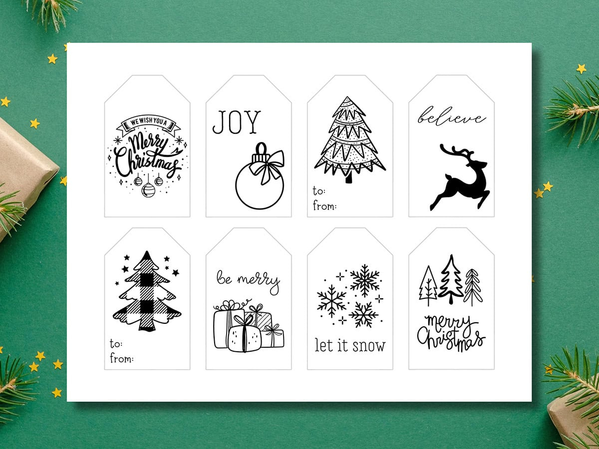 Free Printable Black And White Christmas Gift Tags - Aubree Originals for Printable Christmas Tags Black and White