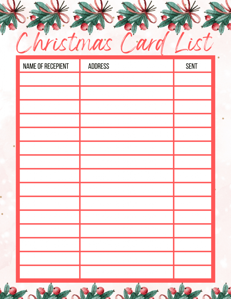 Free Printable Christmas Card List - My Printable Home throughout Free Printable Christmas Card Address List Template