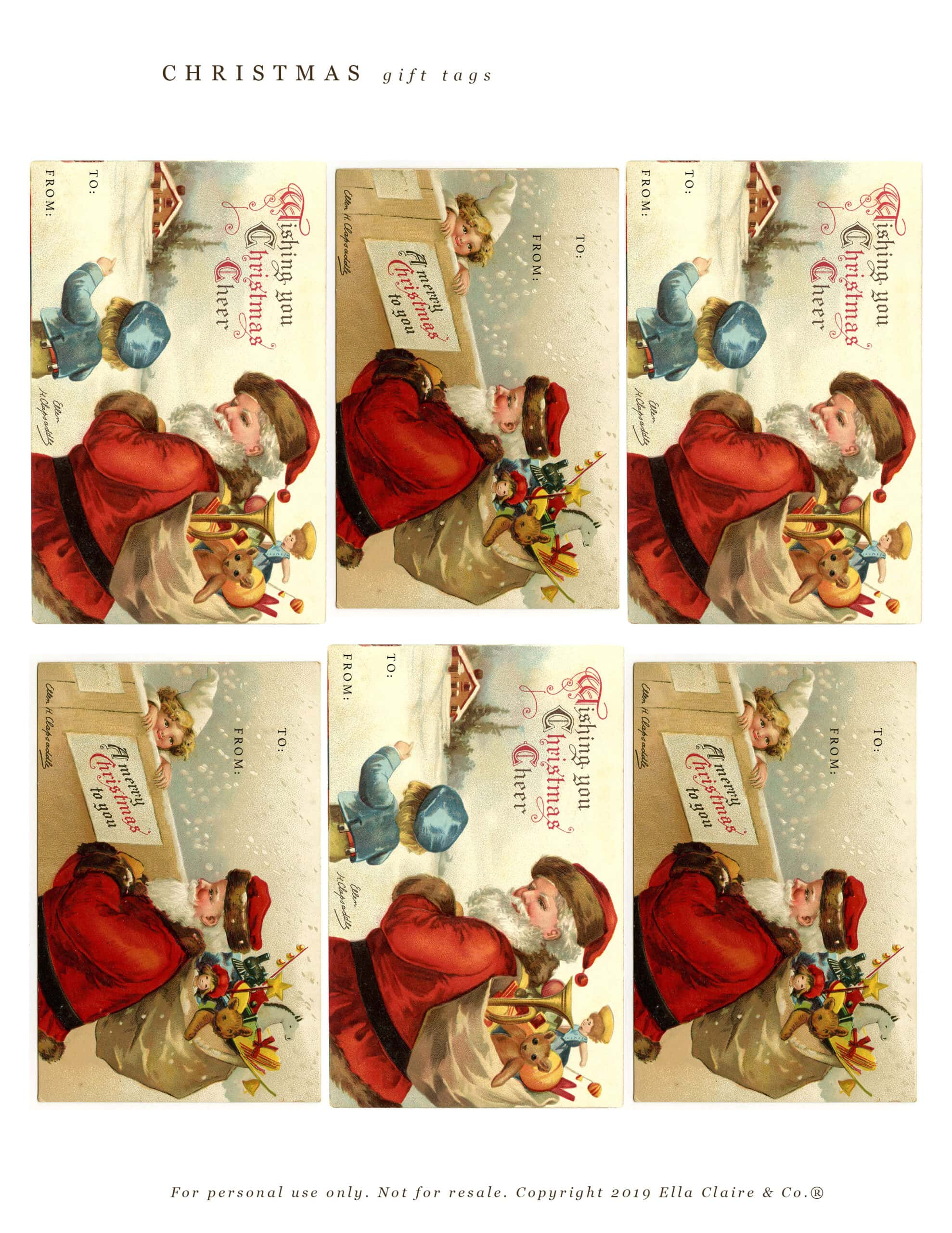 Free Printable Vintage Santa Christmas Gift Tags - Ella Claire &amp;amp; Co. inside Vintage Christmas Gift Tags Printable