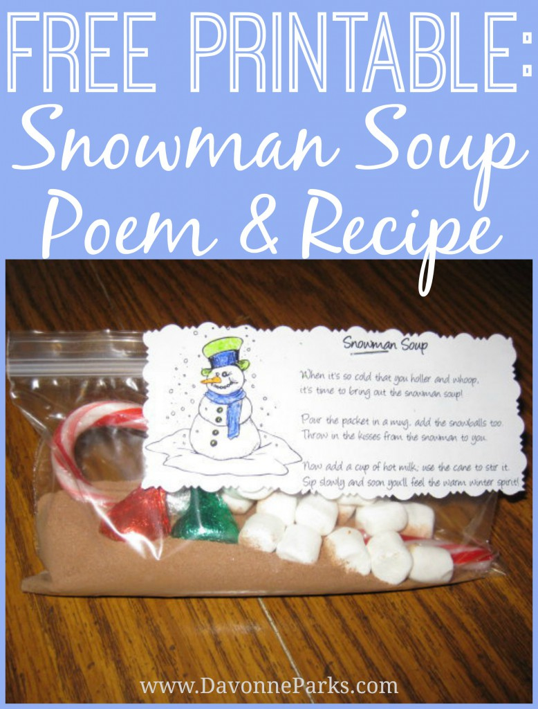 Free Snowman Soup Poem Printable – Davonne Parks within Snowman Soup Poem Printable Free