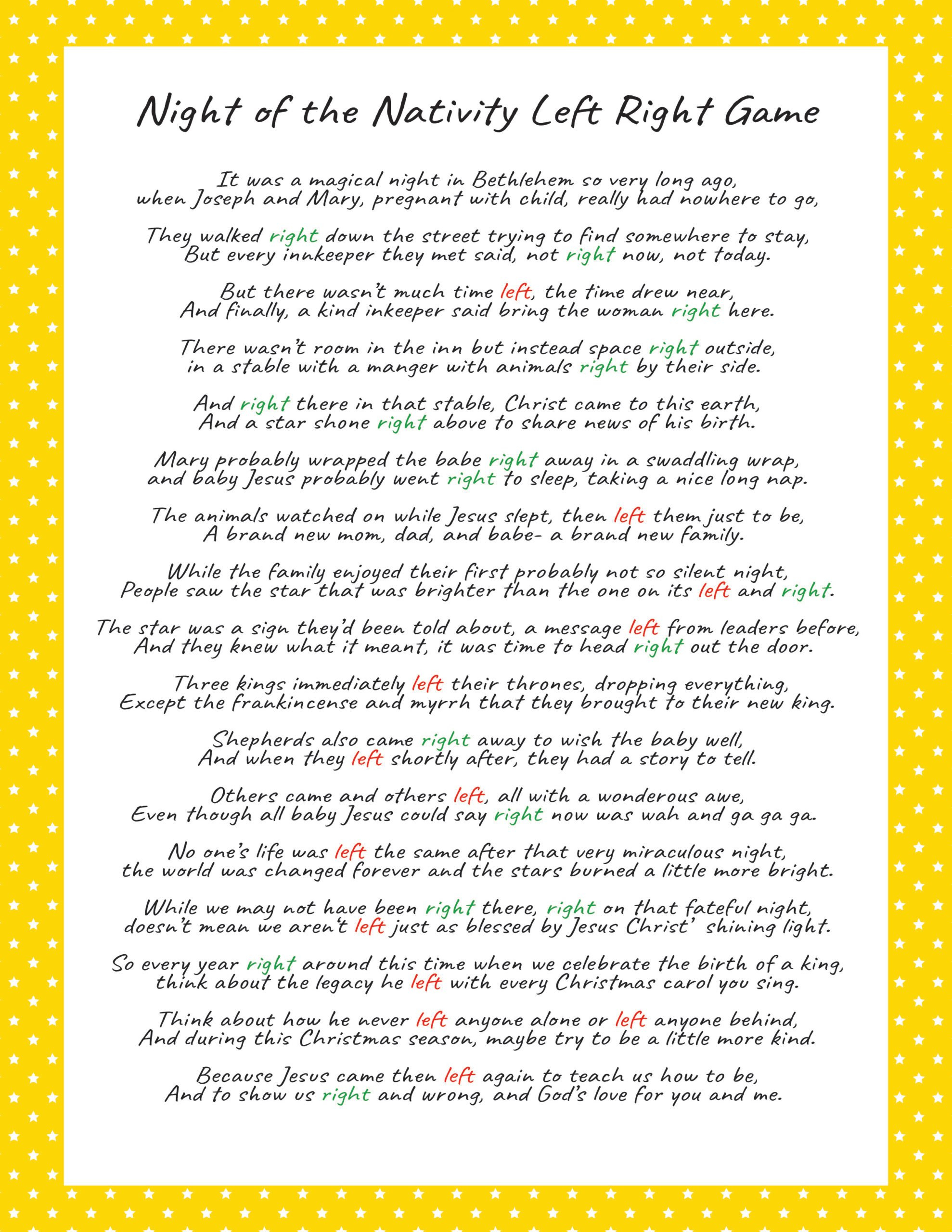 Fun Left Right Christmas Game (4 Printable Stories) - Play Party Plan pertaining to Funny Left Right Game Story Any Occasion