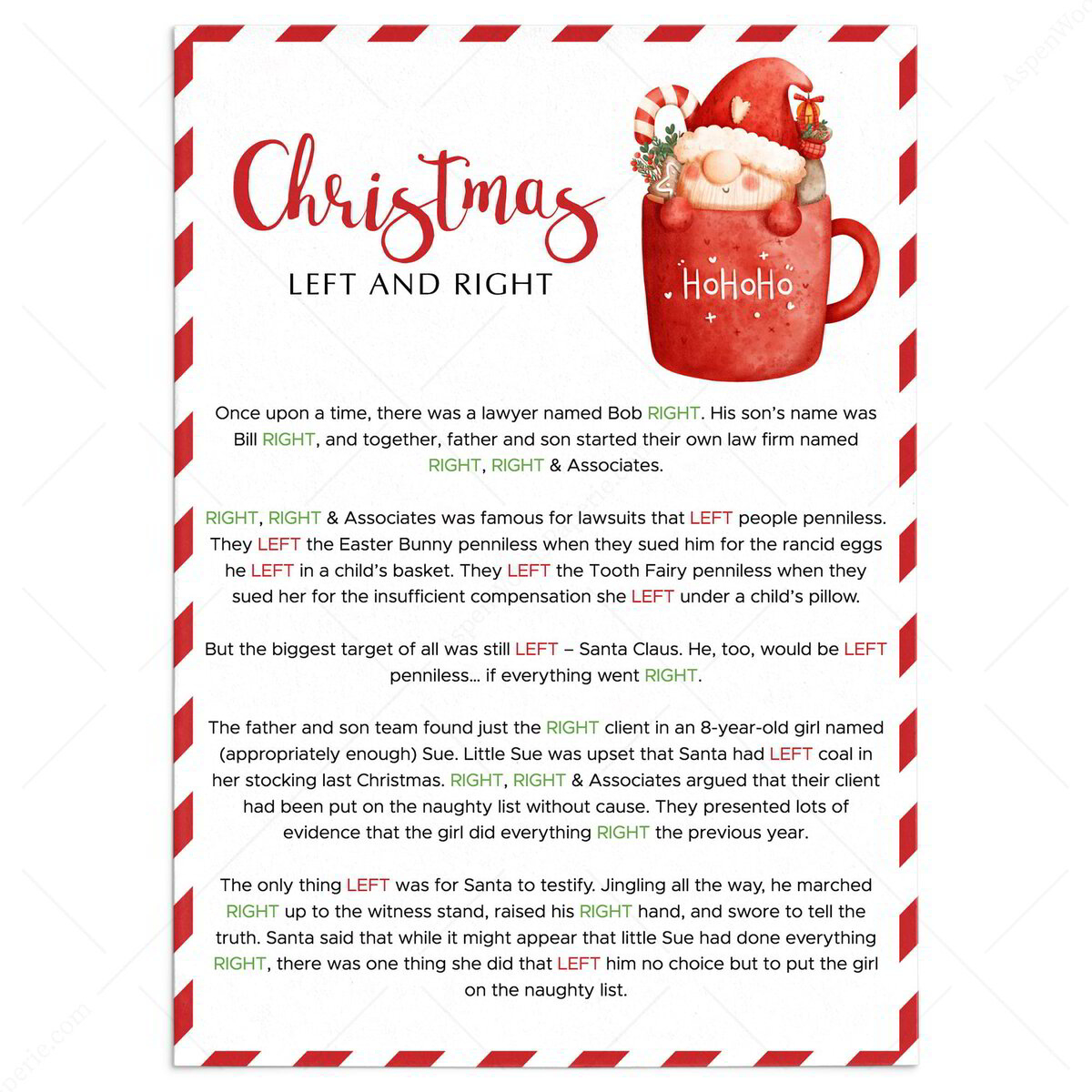 Funny Left Right Christmas Game | Instant Download inside Naughty Left Right Christmas Game Printable