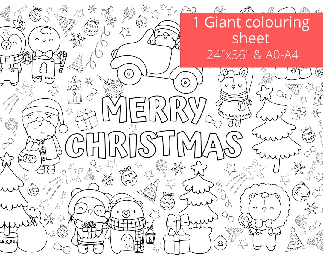 Giant Christmas Coloring Page, Printable Activity Sheet (Digital inside Christmas Printable Pictures