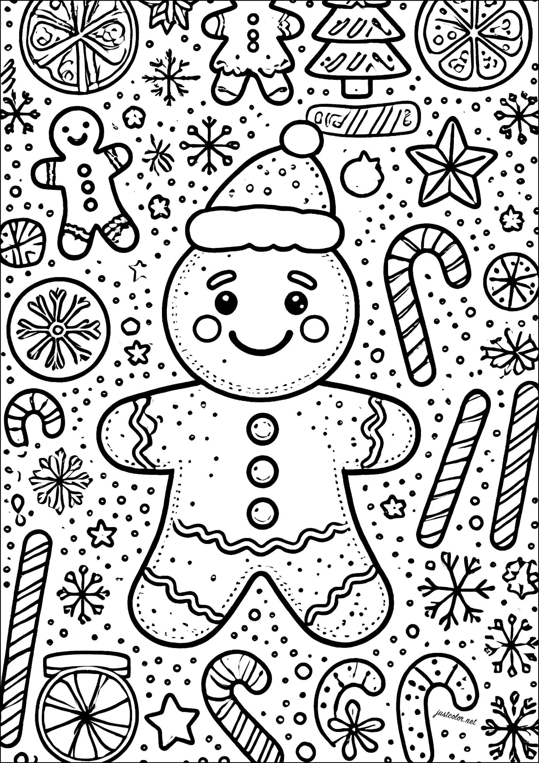 Gingerbread Man With Santa Hat - Christmas Coloring Pages For Kids pertaining to Christmas Colouring Printable
