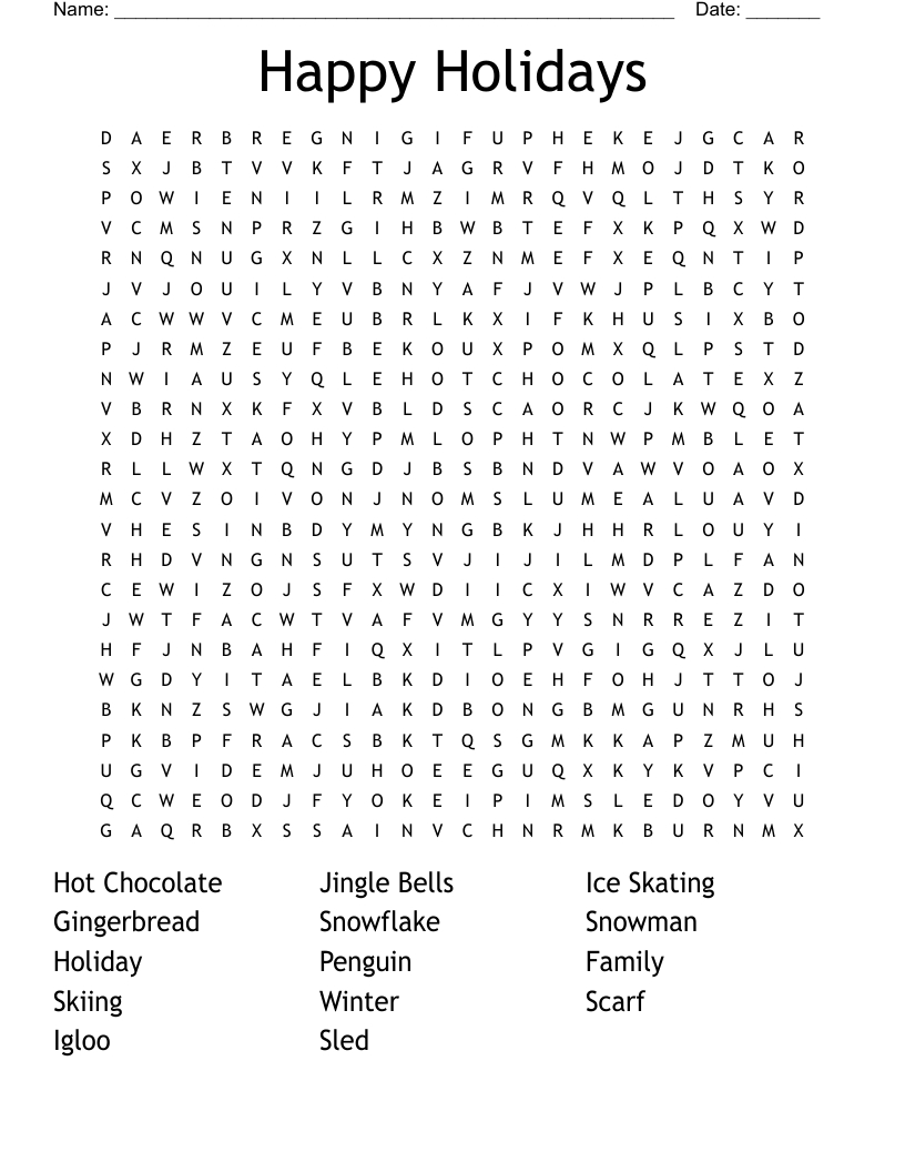 Happy Holidays Word Search - Wordmint for Holiday Word Search For Adults