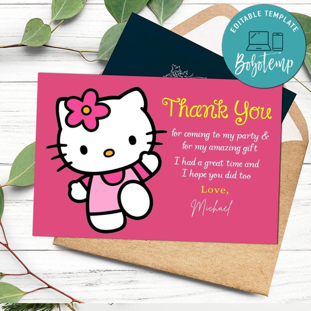 Hello Kitty Thank You Card Customizable Template Diy | Bobotemp inside Hello Kitty Thank You Cards Printable Free