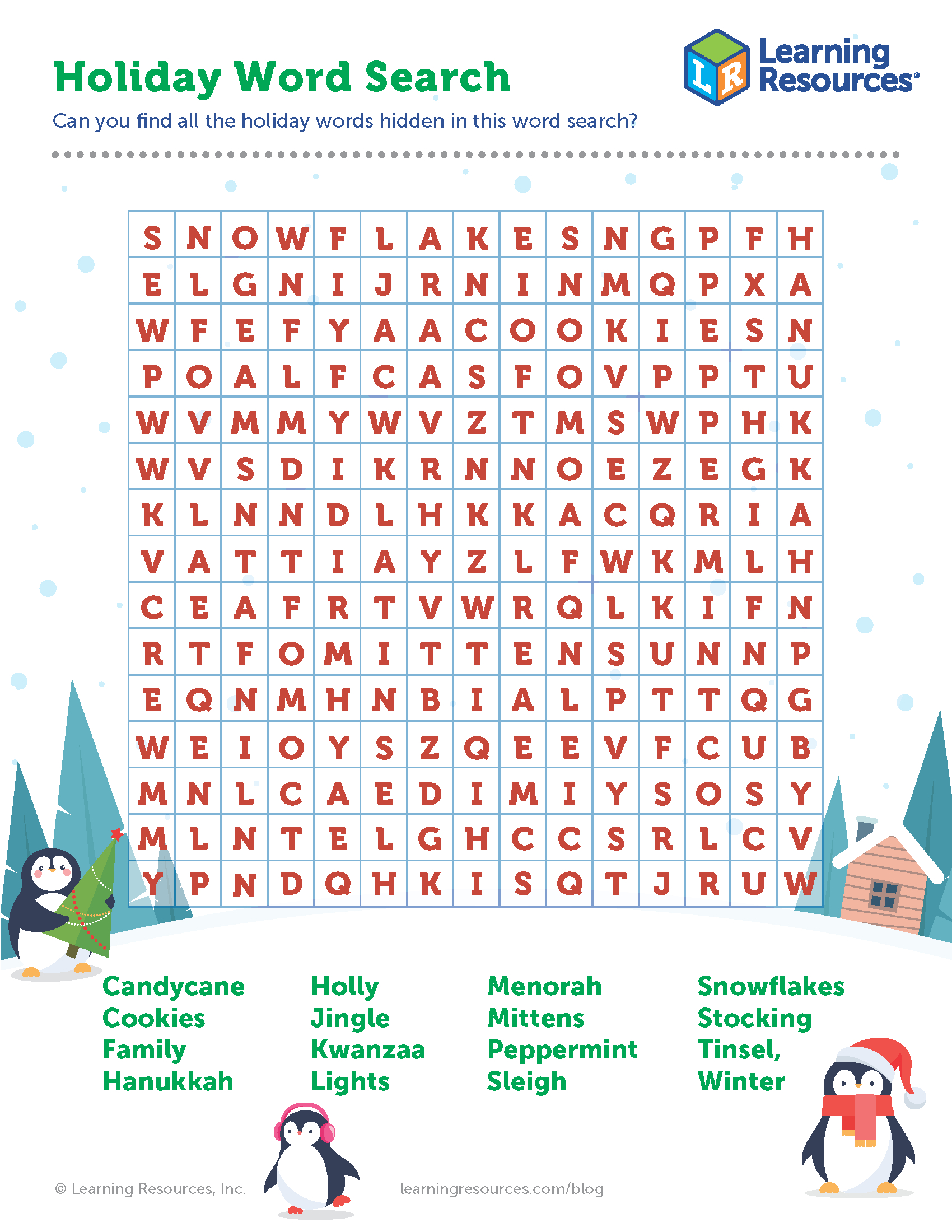 Holiday Word Search Printable | Learning Resources throughout Winter Holiday Word Search Printable Free