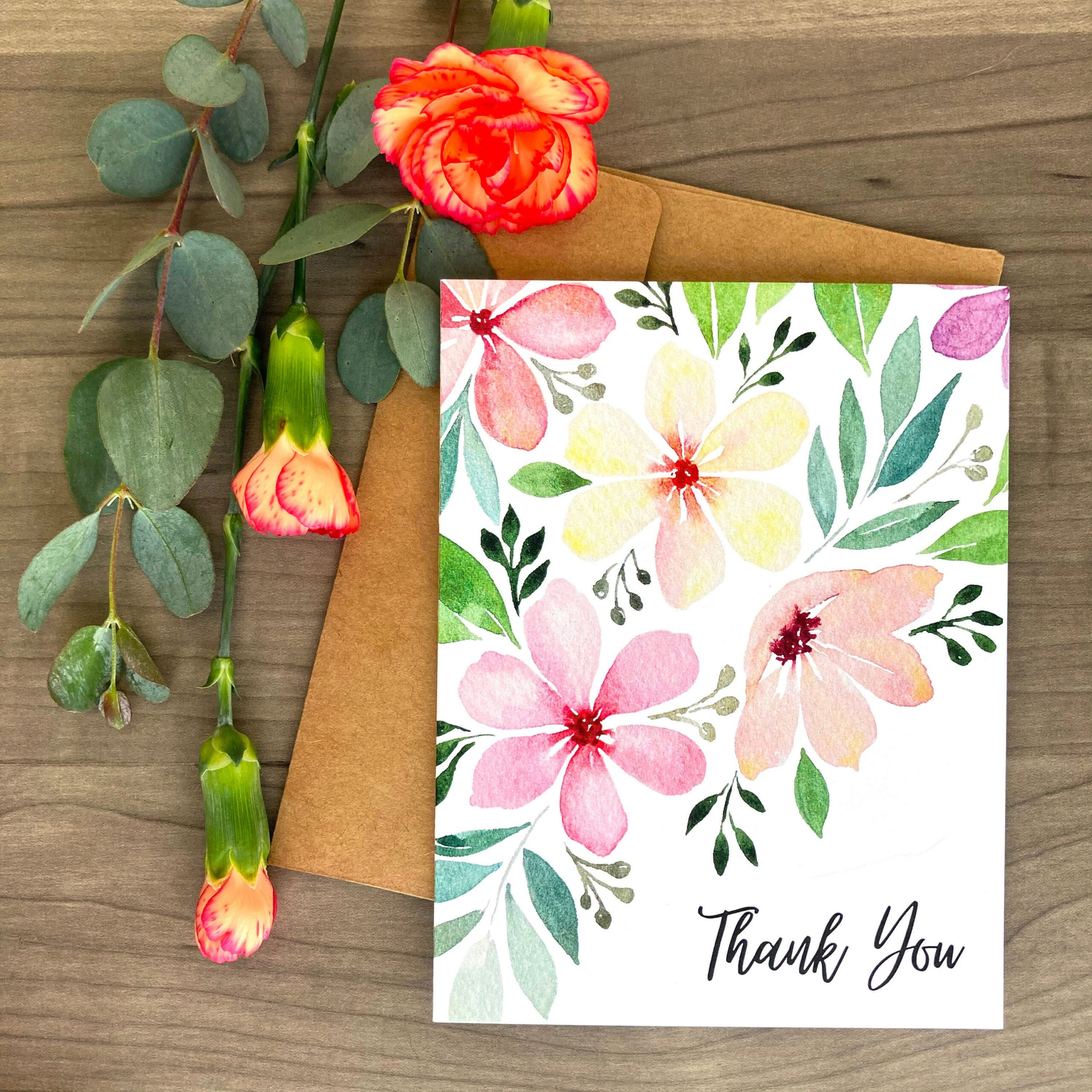 Hydrangea Note Cards Printed Bouquet Art Thank You Cards, Flat intended for Flower Thank You Cards Printable