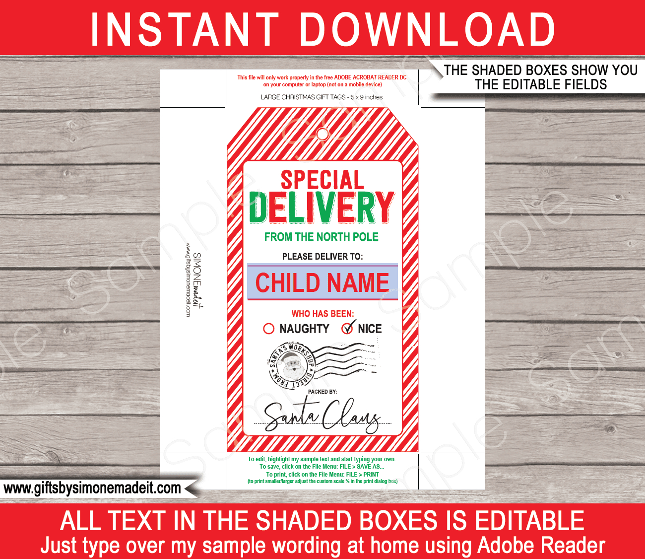 Large Santa Christmas Gift Tags - Red &amp;amp; Green in Large Printable Christmas Gift Tags Free