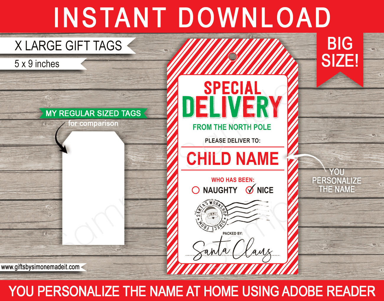 Large Santa Christmas Gift Tags - Red &amp;amp; Green with Large Printable Christmas Gift Tags