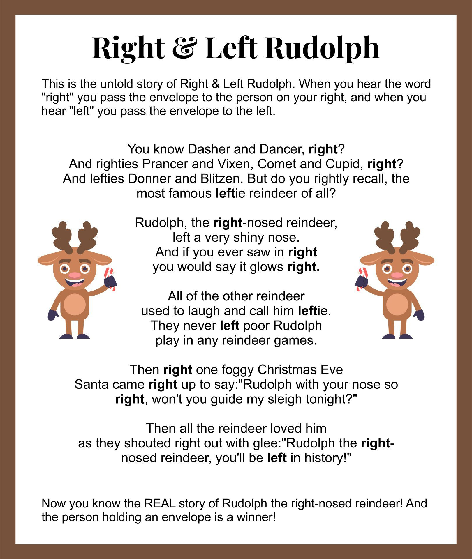 Left-Right Rudolph Game - 20 Free Pdf Printables | Printablee with regard to Rudolph Left Right Christmas Game Printable