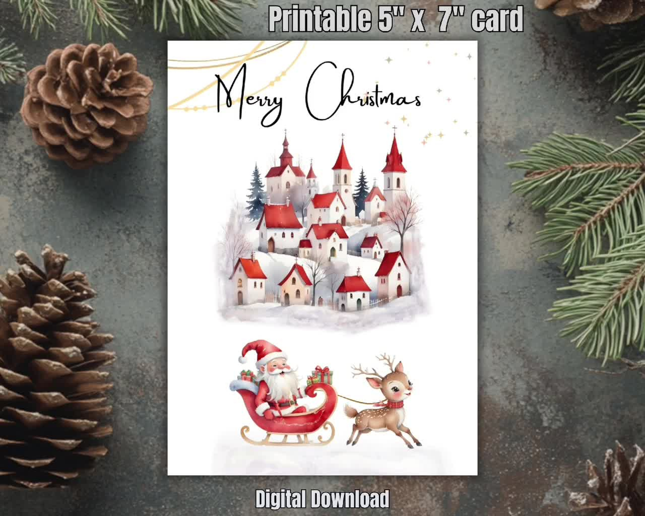Merry Christmas Card: Printable 5X7 Pdf (Digital Download) for Christmas Card Paper Printable 5x7