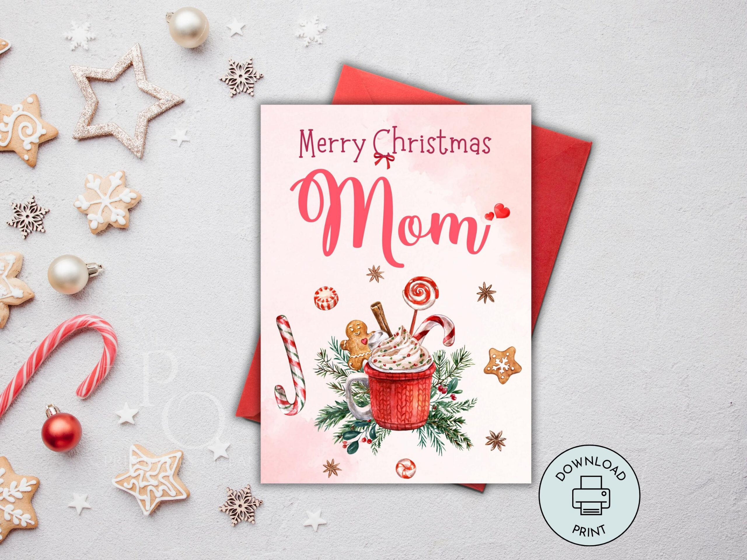 Merry Christmas Mom Card Printable Handmade Card For Mom To Print with regard to Printable Christmas Card For Mom