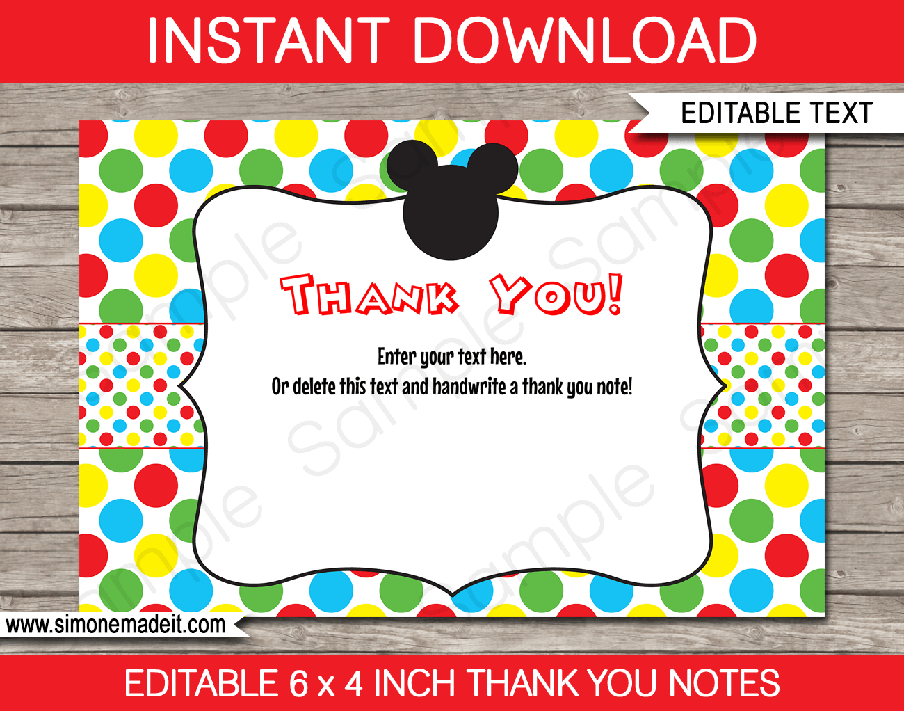 Mickey Mouse Party Thank You Cards Template intended for Mickey Mouse Thank You Cards Printable