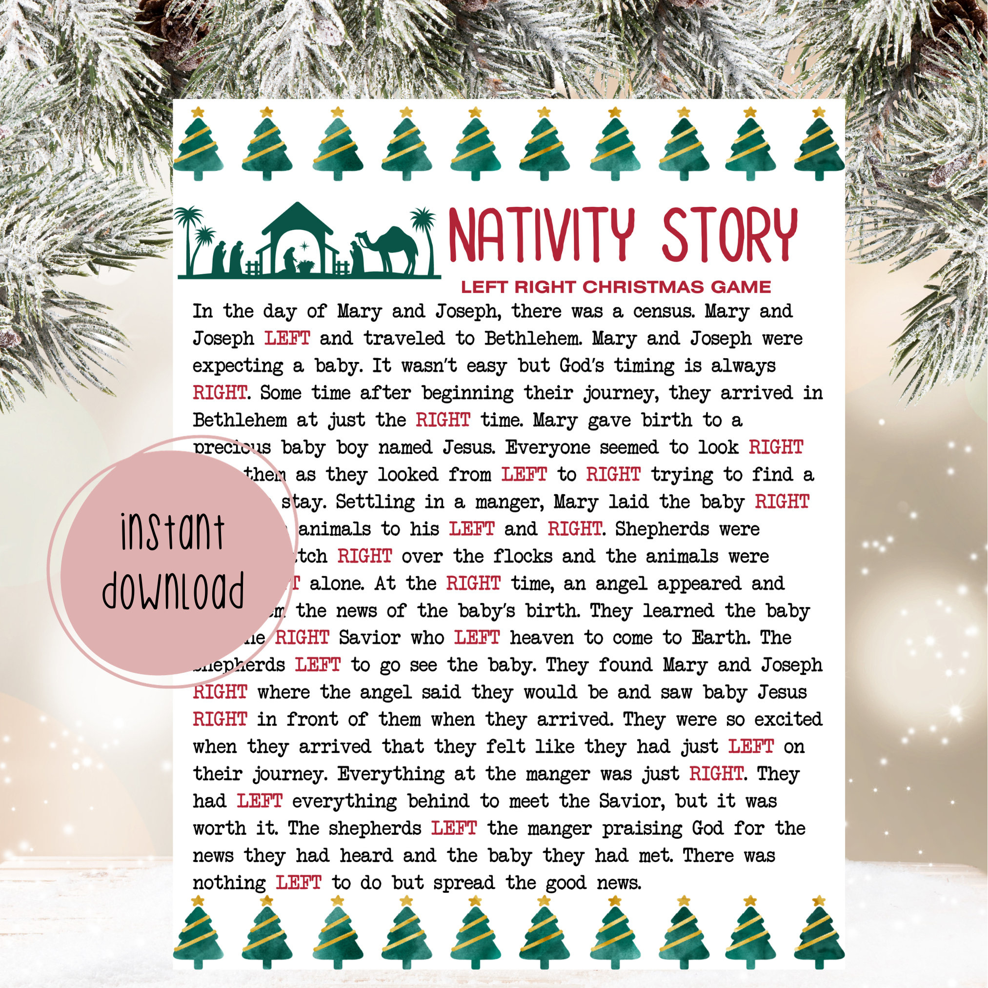 Nativity Story Left Right Game | Left Right Christmas Story Game intended for Left Right Christmas Christian Game Printable