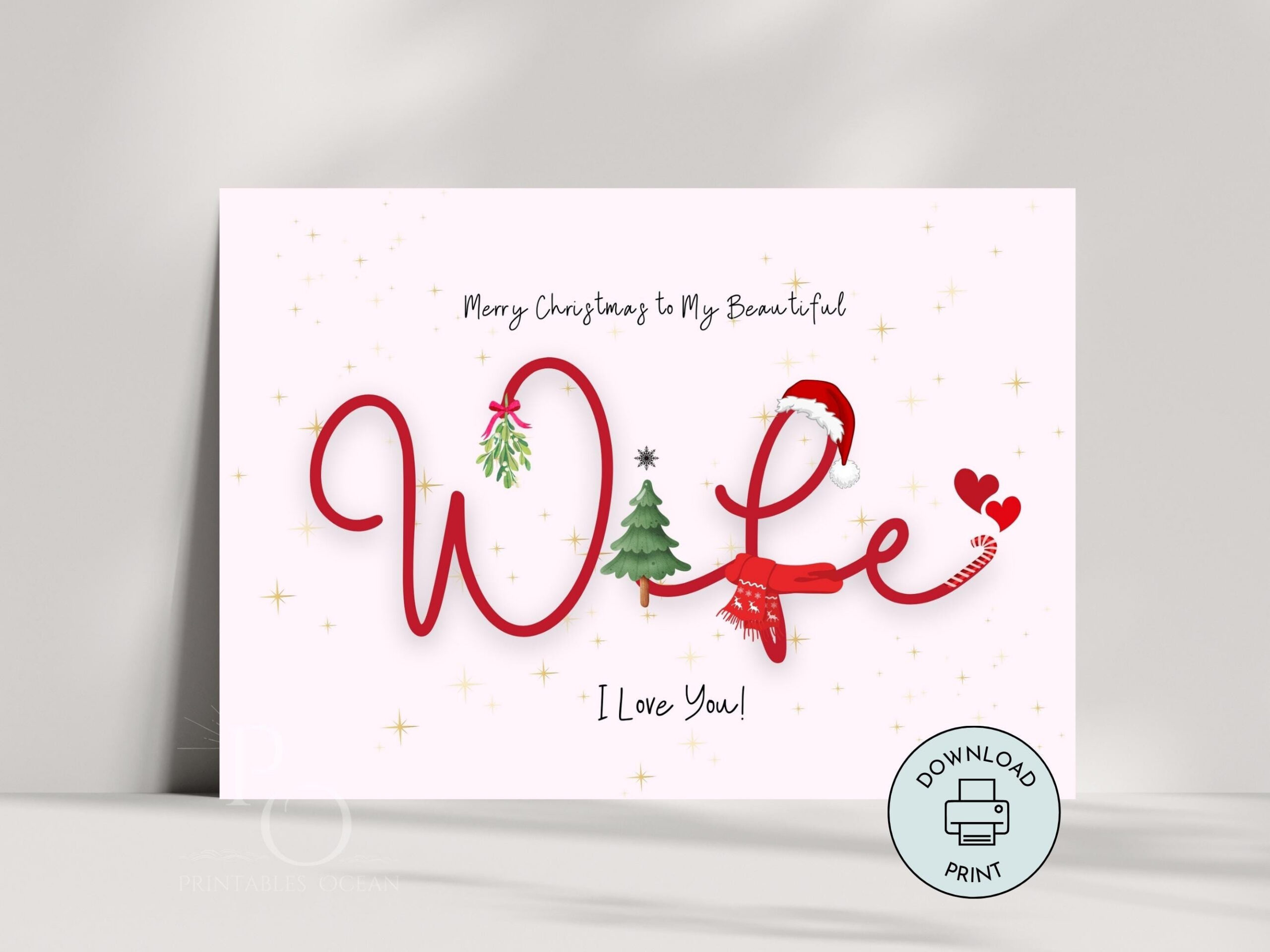 Printable Christmas Card For Wife, Merry Christmas Wife Card, Xmas inside Printable Christmas Card For Wife with Love